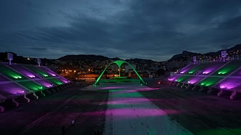 The Sambadrome is lit in honor of the victims of COVID-19 in Rio de Janeiro