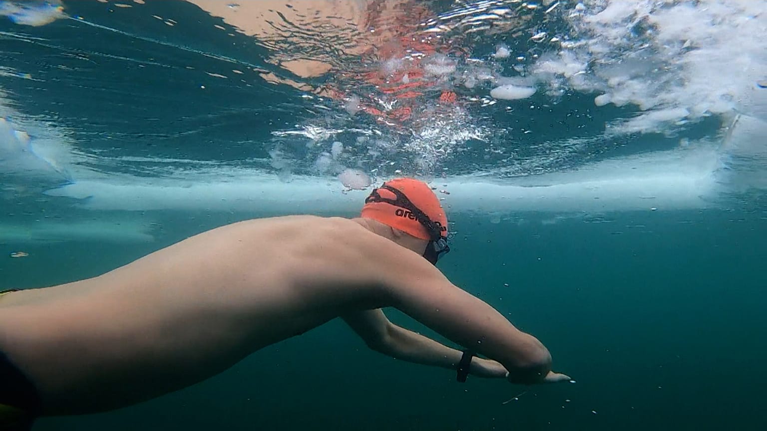 Czech freediver David Vencl  preparing for breaking of the world record in swimming under ice
