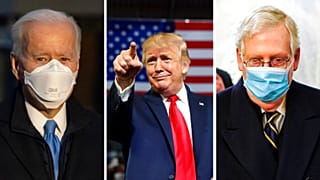 From left to right: US President Joe Biden, former president Donald Trump, and Senate minority leader Mitch McConnell