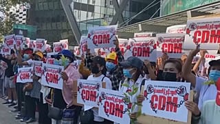 Protesta en Rangún, Birmania