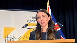 New Zealand's Prime Minister Jacinda Ardern talks to media in Wellington, New Zealand Monday, Feb. 15, 2021.