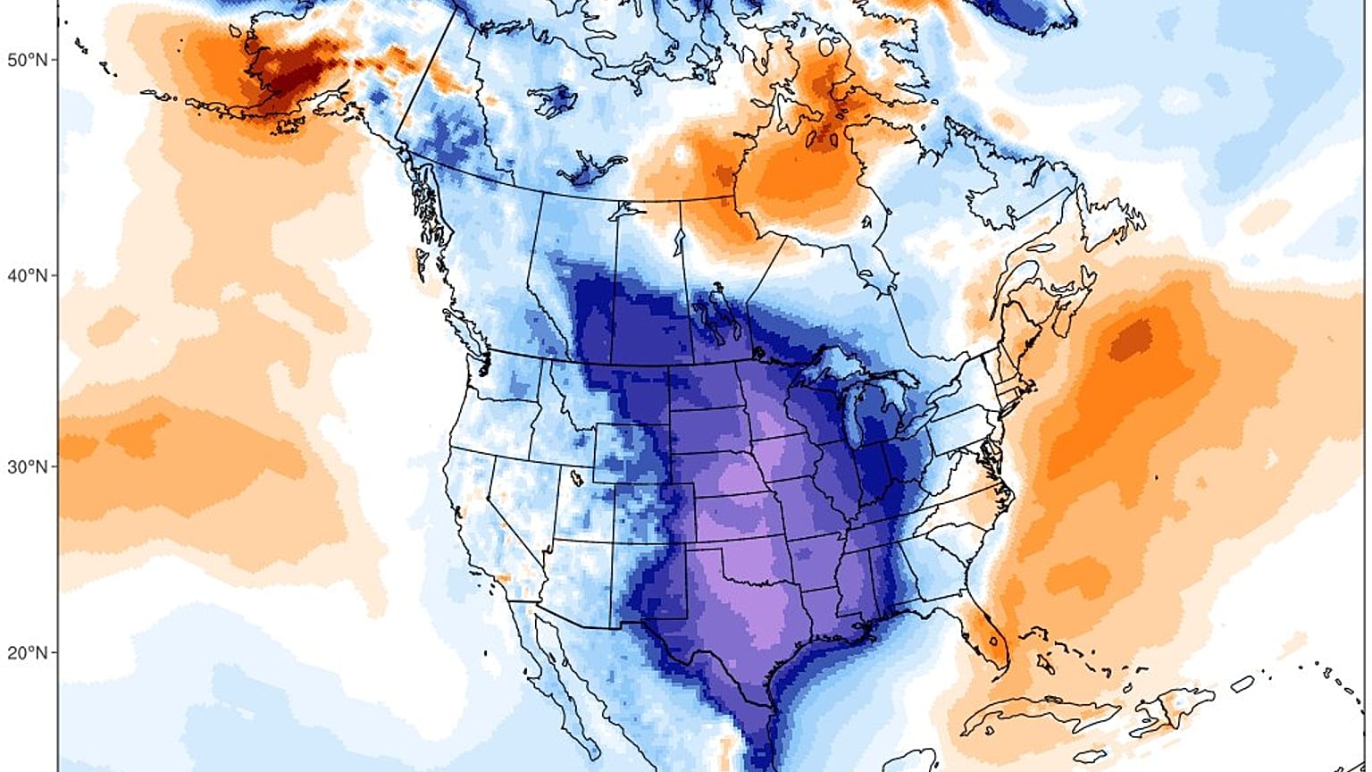 Mapa de la ola de frío que invade Estados Unidos