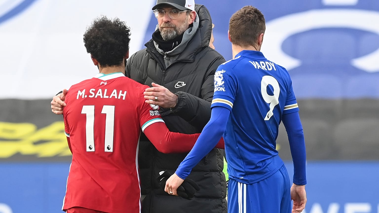 Jürgen Klopp bei Liverpools Niederlage gegen Leicester City am vergangenen Wochenende (mit den Star-Stürmern Mohammed Salah und James Vardy)