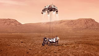 Illustration de la manouvre d'atterrissage de Perseverance sur Mars 