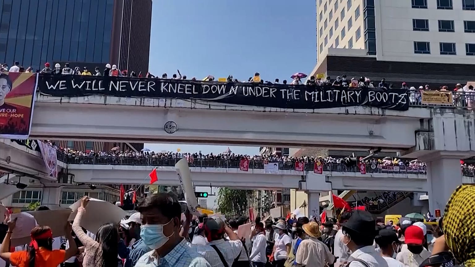 Protesters gather in Yangon to protest against the military coup