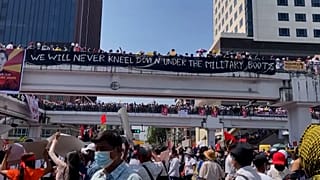 Protesters gather in Yangon to protest against the military coup