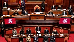 ماريو دراغي في مجلس الشيوخ في روما قبيل التصويت على منح الثقة. 2021/02/17