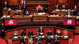 ماريو دراغي في مجلس الشيوخ في روما قبيل التصويت على منح الثقة. 2021/02/17
