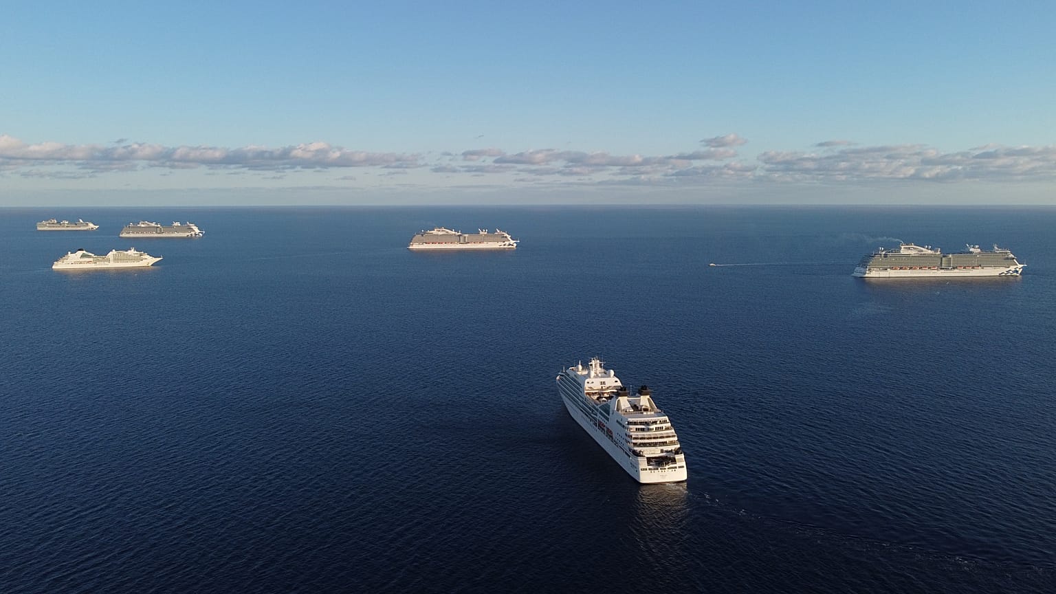 Stranded vessels are anchored around two kilometres (1.2 miles) off the coast of the southern Cypriot fishing village of Moni in the east Mediterranean 