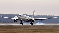 An Airbus 330 plane transporting coronavirus vaccines in Hungary. February 2021