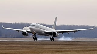 An Airbus 330 plane transporting coronavirus vaccines in Hungary. February 2021