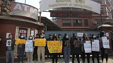 Hundreds of women in Nepal are protesting against a new travel ban.