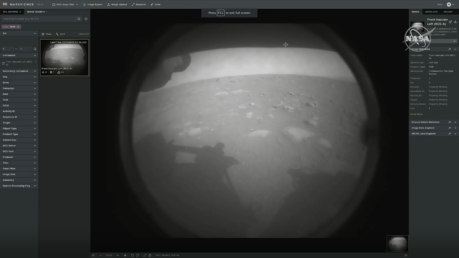 NASA, mühendislik kamerasından alınan ilk fotoğraf