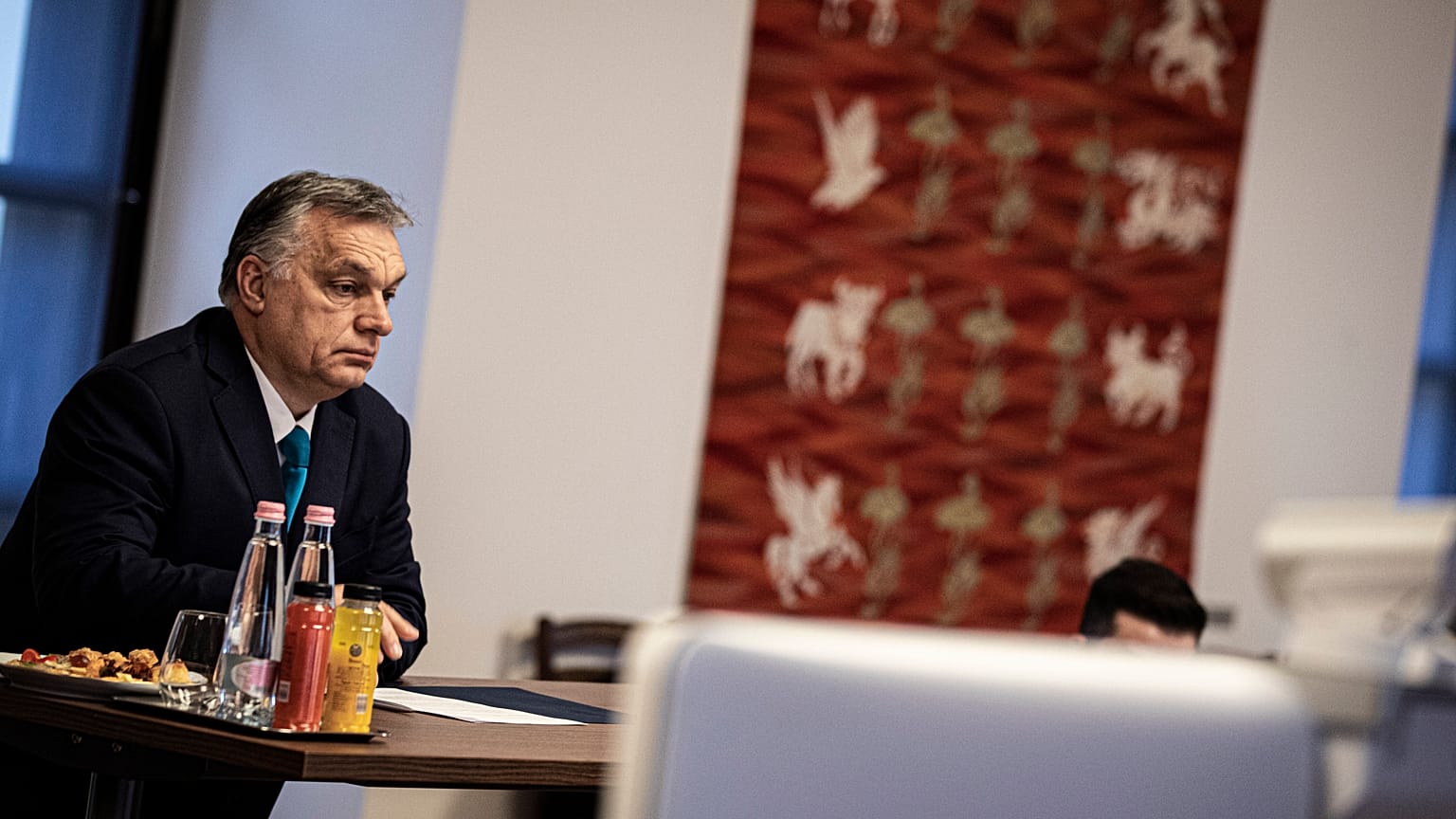 Orbán Viktor a Kína és a kelet-közép-európai országok közti egyeztetésen  2021. február 9-én.