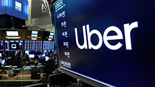 The logo for Uber appears above a trading post on the floor of the New York Stock Exchange, Thursday, May 30, 2019.