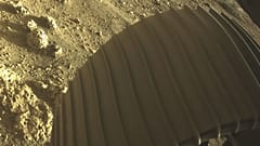 This high-resolution image shows one of the six wheels aboard NASA’s Perseverance Mars rover, which landed on Feb. 18, 2021, taken by one of its Hazard Cameras (Hazcams).