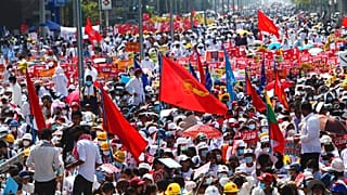 Protestas en Mandalay, Birmania.