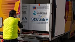 Boxes containing Russian vaccine Sputnik V are unloaded in San Marino, Tuesday, Feb. 23, 2021.