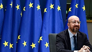 European Council President Charles Michel takes part in a virtual G5 Sahel Summit at the European Council building in Brussels, Tuesday, Feb. 16, 2021. 