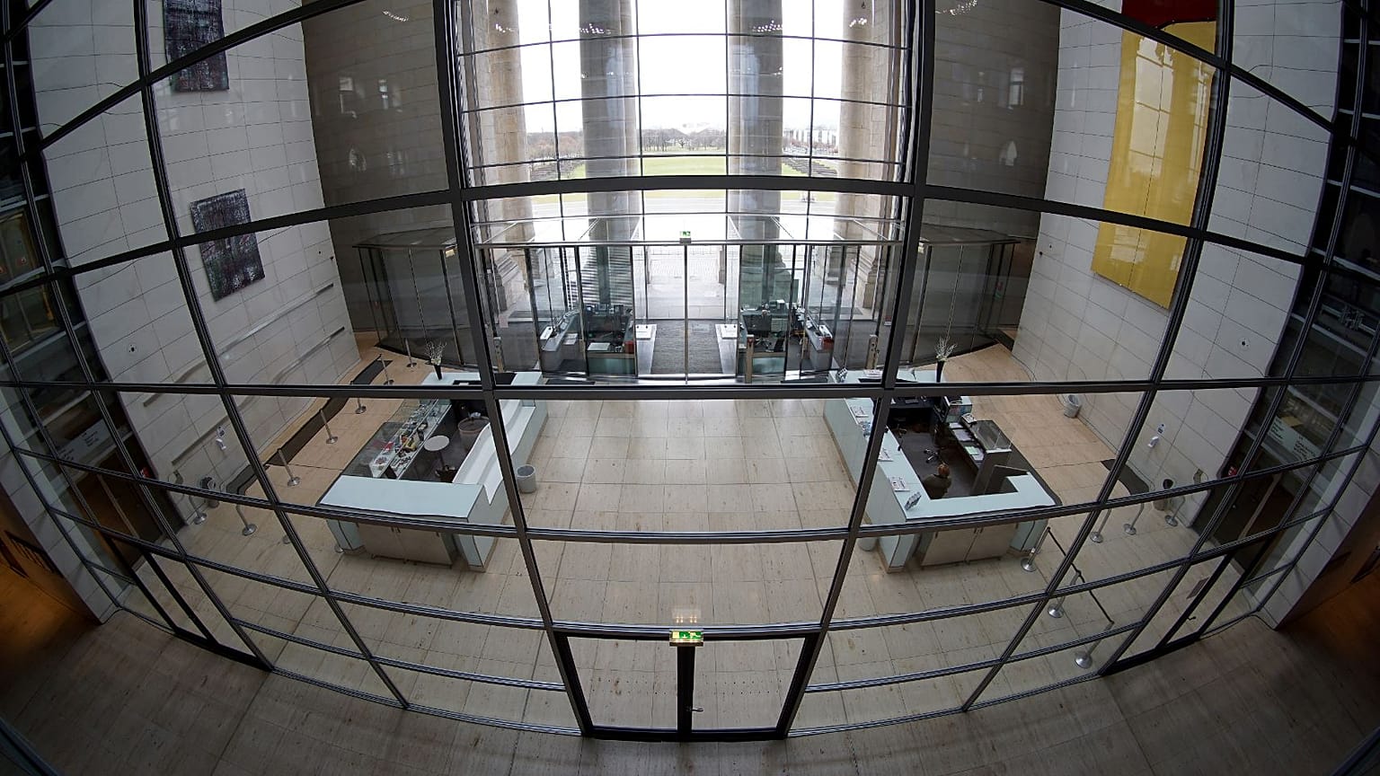 The main visitors entrance of the Reichstag building, home of the Bundestag.