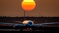 An aircraft rolls to the start at the airport in Frankfurt, Germany