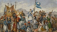 Ο όρκος του λόρδου Βύρωνα στο Μεσολόγγι, λάδι σε μουσαμά, 16x19 εκ.,. Αντίγραφο του ομότιτλου έργου του Ludovico Lipparini (1802-1856).