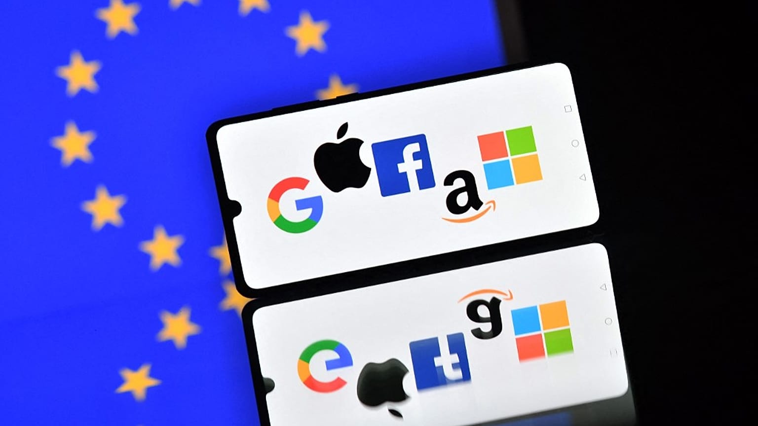 Apple, Facebook, Amazon and Microsoft displayed on a mobile phone