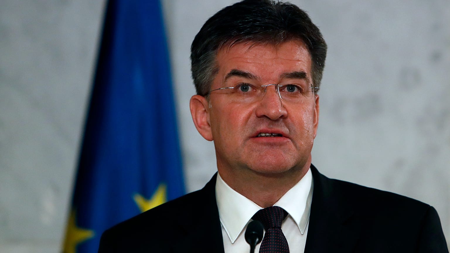 European Union envoy for the negotiations Miroslav Lajcak speaks during a press conference, October 2020.
