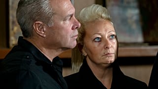 Charlotte Charles, mother of Harry Dunn, is joined by husband Bruce Charles, left, (step father of Dunn) at a news conference in New York on Oct. 14, 2019.
