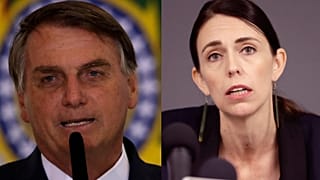 A la izquierda, el presidente de Brasil Jair Bolsonaro; a la derecha, la primera ministra de Nueva Zelanda Jacinda Ardern.