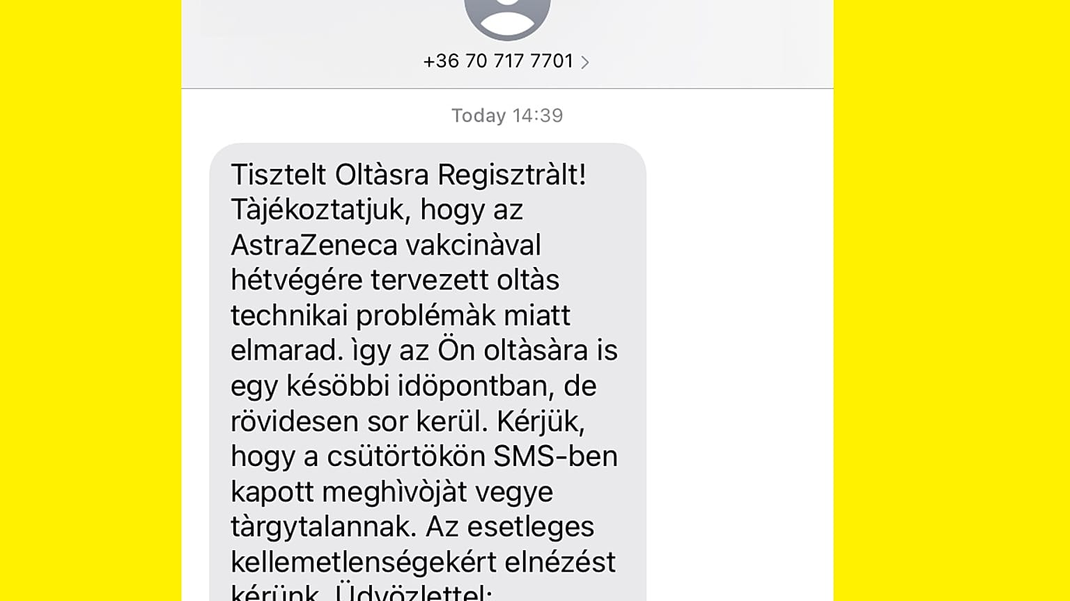 Az oltásokat lemondó sms