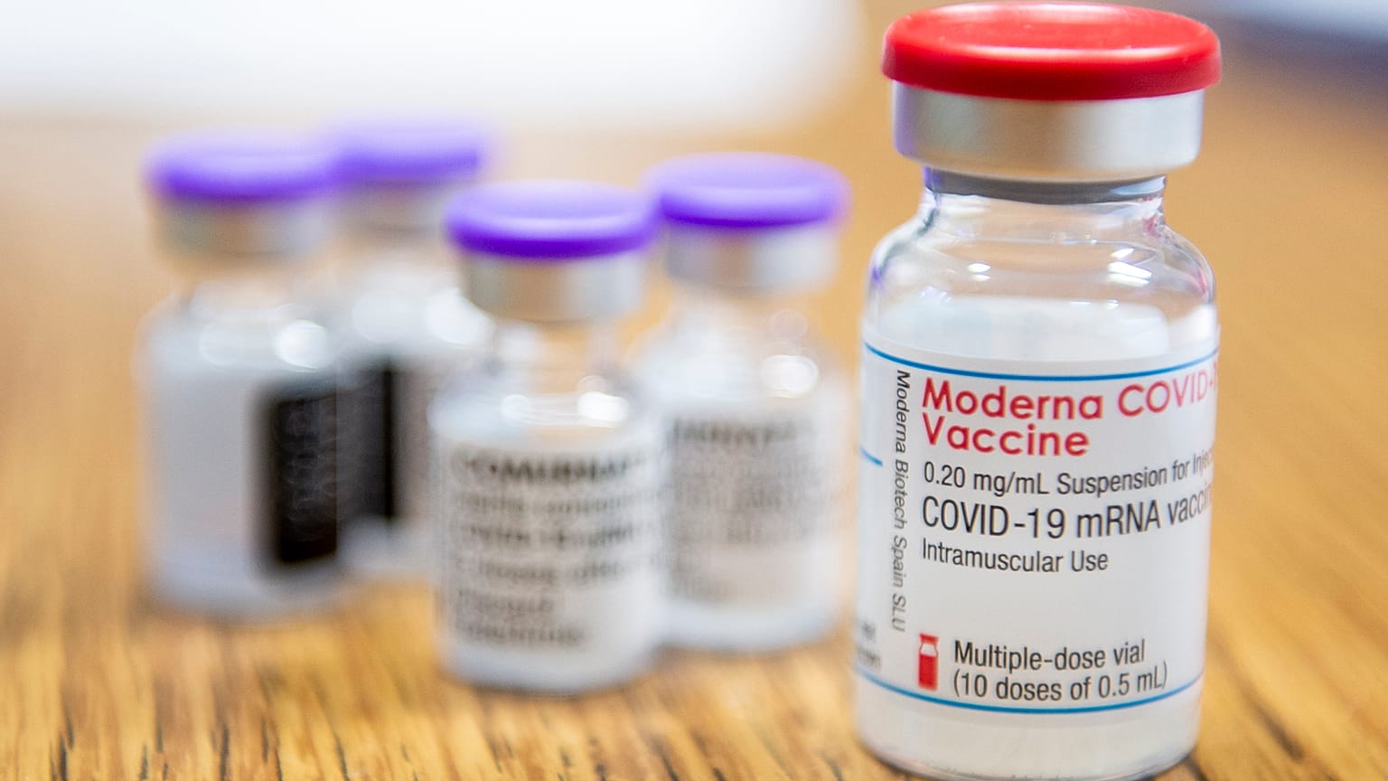Newly arrived Moderna, right, and Pfizer-BioNTech vaccines against the new coronavirus are seen in Hungary.
