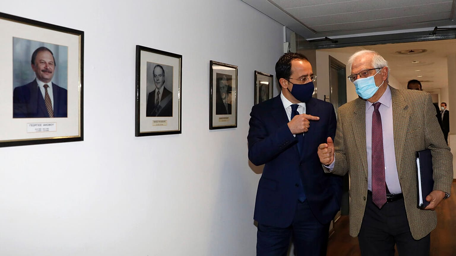 European Union foreign policy chief Josep Borrell, right, and Cyprus Foreign Minister Nicos Christodoulides 