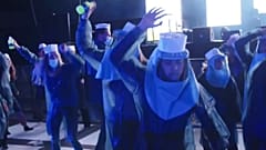 Never mind the face shields: clubbers dancing at a trial event at the Ziggo Dome, in Amsterdam, Saturday 6 March, 2021.