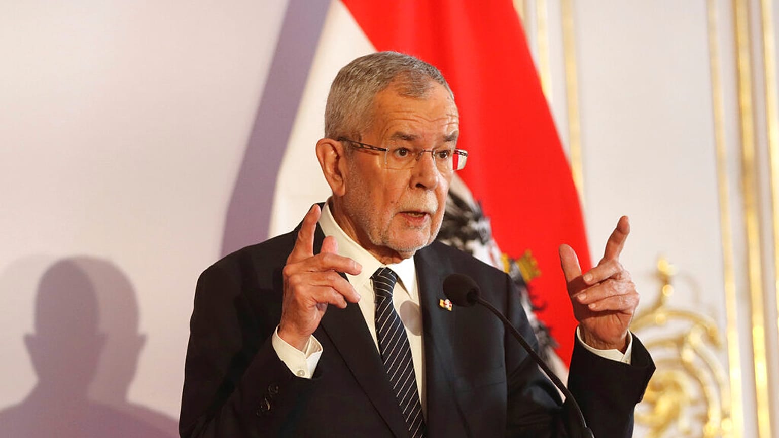 Österreichs Bundespräsident Alexander Van der Bellen während einer gemeinsamen Pressekonferenz, 02.03.2021