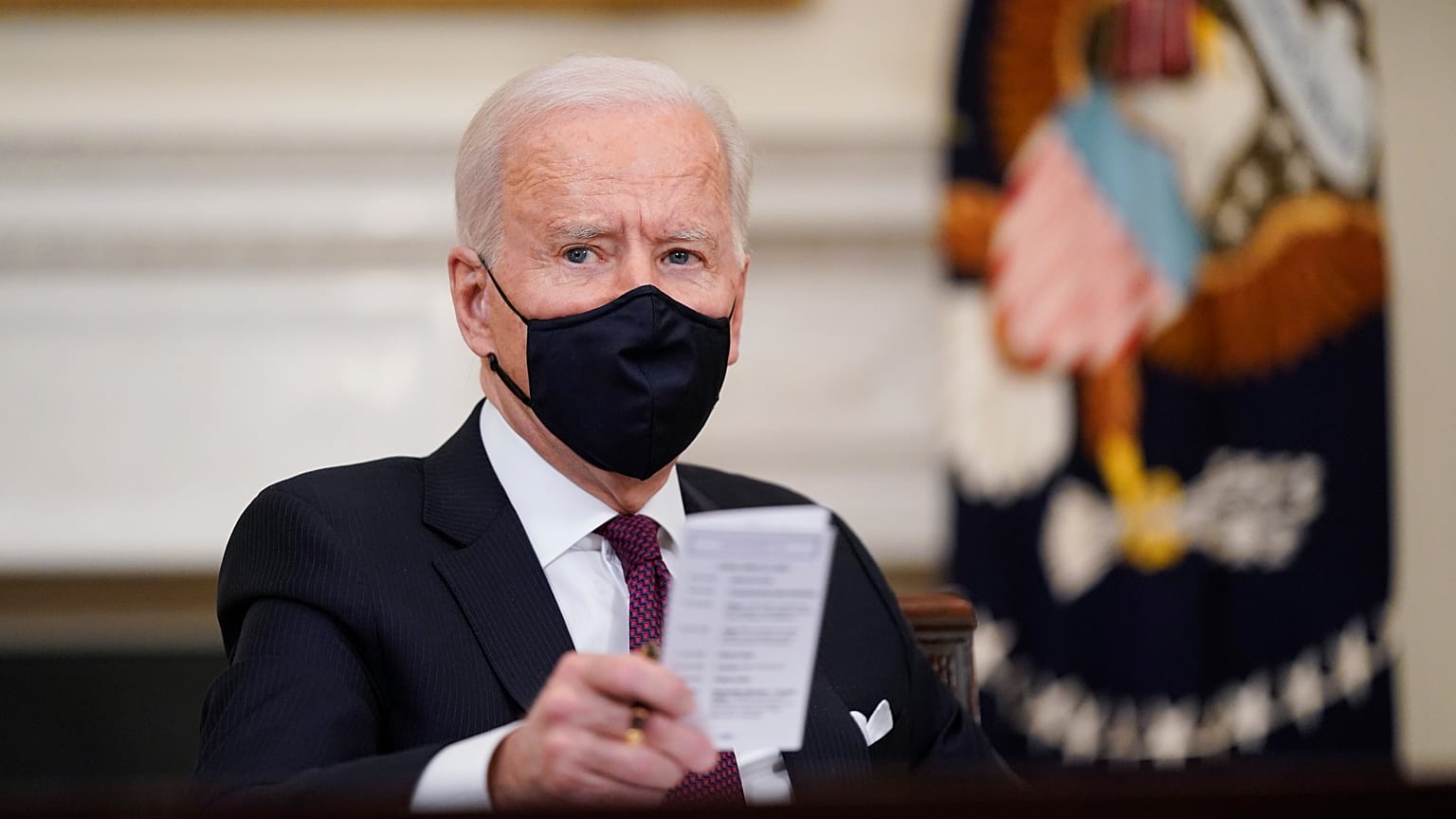 n this March 5, 2021, file photo, President Joe Biden participates in a roundtable discussion on a coronavirus relief package at the White House.