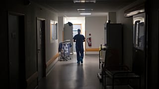 A nurse walks through a hospital corridor in Marseille in southern France in February 2021.