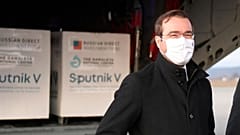 Marek Krajci pictured at Kosice Airport on Monday as Russia's Sputnik V coronavirus vaccine arrived in Slovakia.