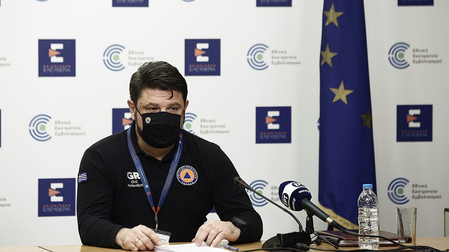 Ο υφυπουργός Πολιτικής Προστασίας, Νίκος Χαρδαλιάς στην καθιερωμένη ενημέρωση για την εξέλιξη της πανδημίας στην Ελλάδα, στο υπουργείο Υγείας