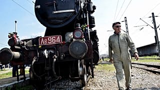 a train that was used by the Nazis to carry Jews from Thessaloniki to Auschwitz during the WWII, in the Greek northern town of Thessaloniki