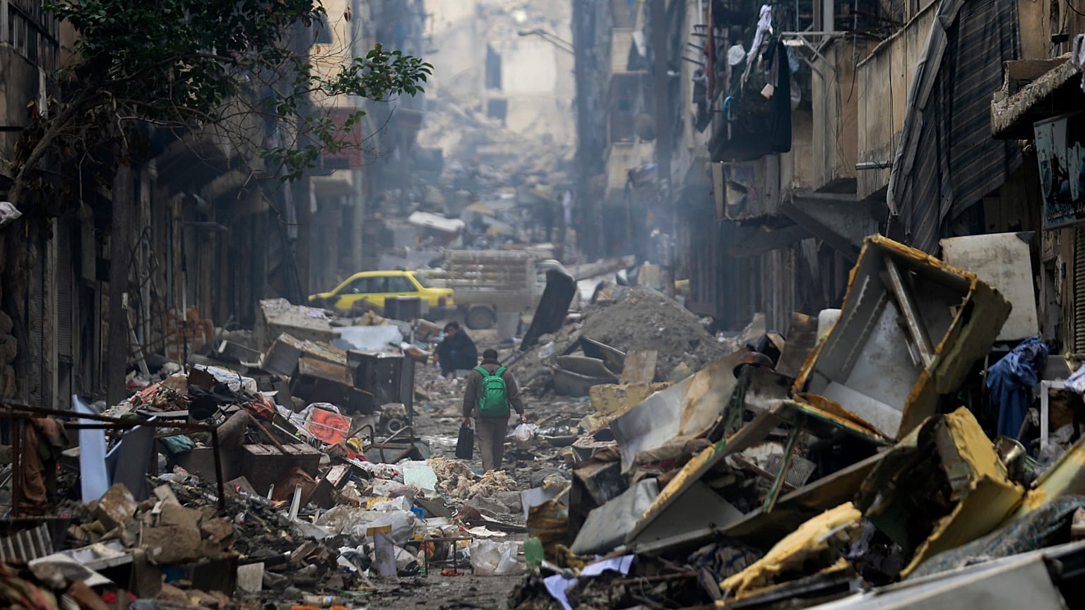 A szíriai Aleppó Szalahaddin negyede egy 2017. január 20-i felvételen