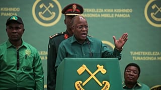 In this July 11, 2020 file photo, Tanzania's President John Magufuli speaks at the national congress of his ruling Chama cha Mapinduzi (CCM) party in Dodoma, Tanzania.