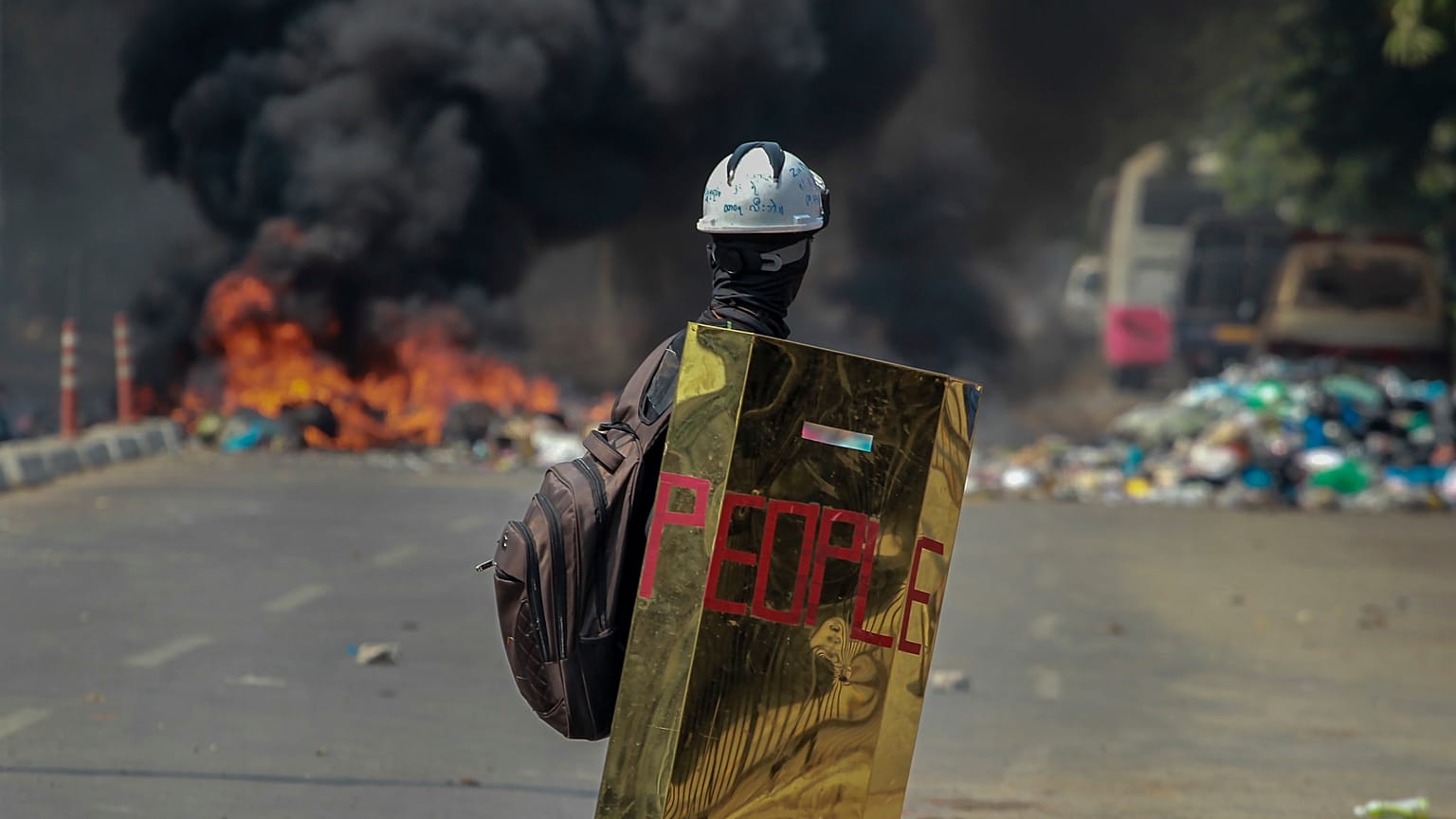 Manifestant mobilisé contre le coup d'Etat militaire - Rangoon (Birmanie), le 17/03/2021