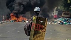 Manifestant mobilisé contre le coup d'Etat militaire - Rangoon (Birmanie), le 17/03/2021
