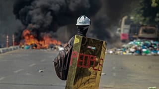 Manifestant mobilisé contre le coup d'Etat militaire - Rangoon (Birmanie), le 17/03/2021