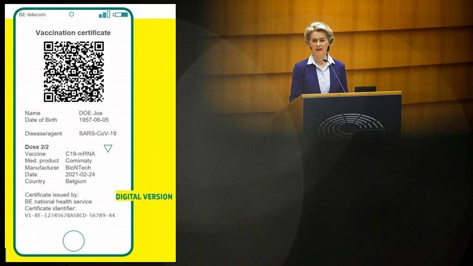 So könnte das Digitale Grüne Zertifikat aussehen, das EU-Kommissionschefin von der Leyen heute vorgestellt hat