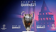 "La coupe aux grandes oreilles", le trophée de la Ligue des champions, lors du tirage au sort des quarts de finale de la C1, à Nyon en Suisse, le 14 décembre 2020.
