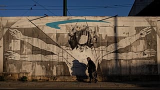 Leonardo da Vinci's Vitruvian Man, in central Athens