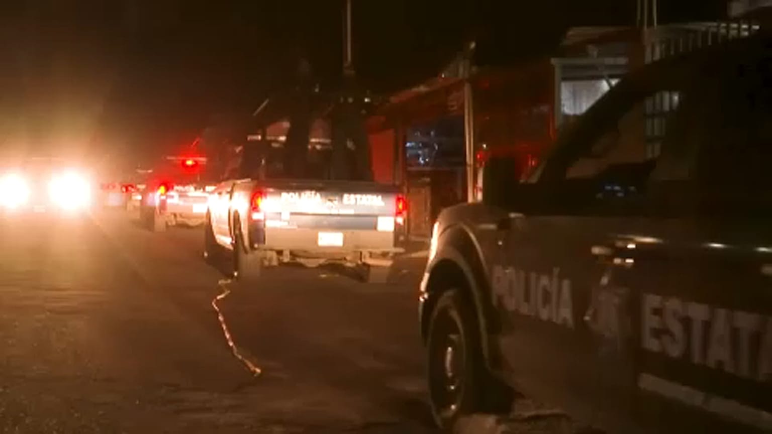 Coatepec Harinas, 18 March 2021. Police and military trucks passing by crime scene