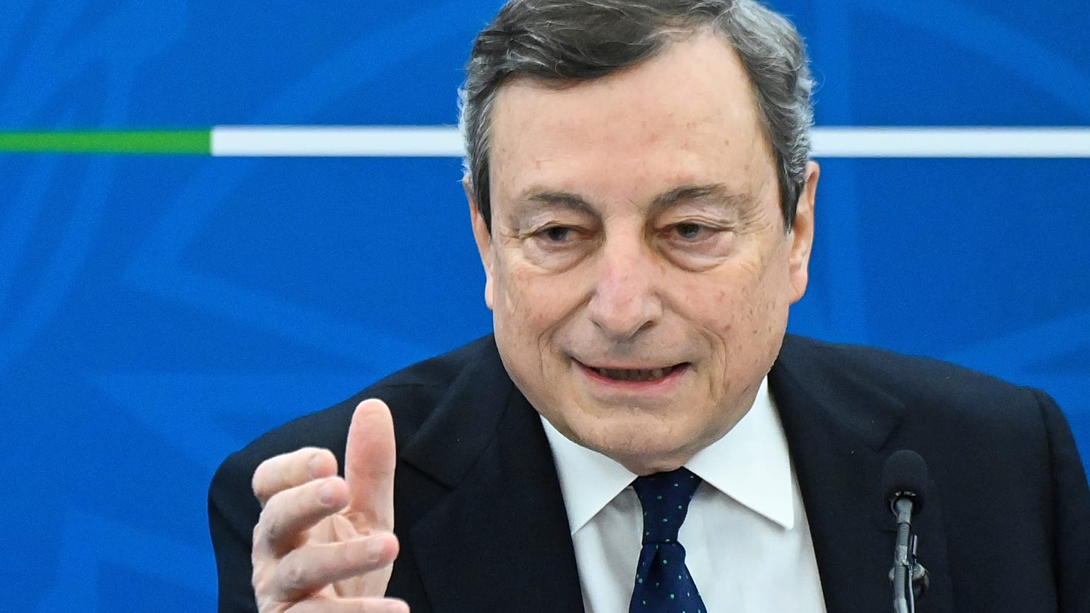 Italy's Prime Minister, Mario Draghi speaks during a press conference following a Cabinet meeting in Rome, Friday, March 19, 2021.